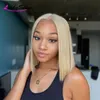 Lace Wigs Short Blunt Cut Straight Bob Front Wig Human Hair Brazilian Remy 613 Blonde Colored Transparent For Black Women49295942769137