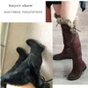 Botas de neve quentes mulheres sapatos de inverno camurça joelho alto senhoras moda saltos baixos pele pelúcia longo feminino 220105