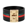 Kirykle Women Cuff Leather Bracelets Red Green Ribbon Bangles Simple Steel Lock 디자인 넓은 매력 펑크 여성 Jewelry3112570