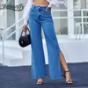 Fashion Spring and Autumn Split Hem Wide Leg Jeans Women Button Fly Casual Streetwear High Waist Mom Jenas 210510