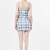 Summer Girl Femelle Europe Femmes Square Col Cami Bretelles Plaid Mini Robe Violet Bleu VEO6 210603