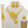 Örhängen Halsband Dubai Guld Smycken Satser Afrikanska Bröllop Bröllopsgåvor För Kvinnor Saudiarabien Armacelet Ring Set Blommor Smycken