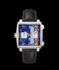 24% rabatt på Watch Watch Mens Waterproof Leather Strap rostfritt stål kvarts kronograf Blue Gulf Racing Sapphire Special Edition Watches271L272X