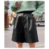 Shorts pour femmes Daycloth PU Cuir Femmes Automne Hiver Jambe Large Taille Élastique Lâche Cinq Points Dames Pantalon Plus La Taille