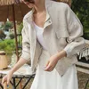 Women's Jackets Korean Summer Fall Women Jacket Bat Sleeved Stand Collar 2021 Casual Loose Pockets Cargo Cotton And Linen Zipper Short Tops