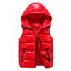 メンズベスト男性/女性/子供ベスト冬フード付き光沢のある綿カジュアルチョッキノースリーブジャケット暖かいオーバーコート帽子 Stra22
