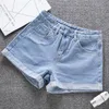 Ailegogo Summer Women Wide Leg Classic Hög midja Svart Denim Casual Kvinna Solid Färg Vit Blå Lösa Jeans Shorts