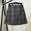 Qooth Skirts For Women Ulzzang Autumn Winter Harajuku Woolen Plaid Retro Short Skirt Girl Cute Japanese Kawaii Skirt QH1645 210518