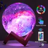 2021 Ny målade stjärna himmel LED Natt Ljusmåne Lampa 3D Touch Remote Control Atmosphere Creative Gift Galaxy Lampor Inomhus heminredning