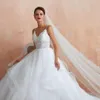Modern White Lace Applique Ball Gown Wedding Dresses Romantic Tulle Spaghetti Stems Sexig snörning Back Boho Garden Bridal Gown Reception Party Robes de Mariee Al9331