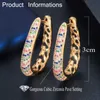 Designer Circle Round Dangle Multi Colored Cubic Zircon Crystal Dubai Gold Hoop Huggie Earrings for Women CZ589 210714