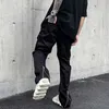 Back Ankle Zipper Pockets Cargo Pants for Mens High Street Drawstring Straight Black Overalls Oversize Loose Casual Trousers P0811