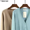 cardigans tröja kvinnor Autumn Spring Candy Color Cotton Long Sleeve Casual Sticked Cardigan Pull Femme Hiver 210412