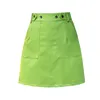 Grön pu korta kjolar kvinnor mode faux läder kjol vår elegant dragkedja upp hög midja mini för kvinnliga damer b04402b 210421