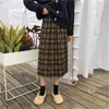 Japan School Kawaii Plaid kjol Lolita Midi Classic A-Line High midje kjol Harajuku Winter Autumn Women Pleated kjol 210619