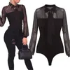 Combinaisons pour femmes Barboteuses Solide Noir Femmes Body Taille Élastique Perspective Vin Rouge Barboteuse Élégante À Manches Longues Cravate Ensemble Lady Casua