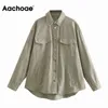 Aachoae Mujeres Color Sólido Algodón Chaqueta de gran tamaño Abrigos Batwing Manga Turn Down Collar Outerwear Mujer Moda Otoño Abrigos 220118