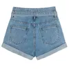 [EAM] Women Blue Bandage Casual Wide Leg Shorts High Waist Loose Fit Trousers Fashion Spring Summer 1DD8967 210512