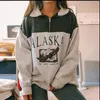 Oversized Letter Alaska Sweatshirt Women Fashion Vintage POLO Collar Casual Pullovers 2021 Winter Warm Cotton Spring Autumn