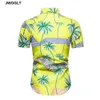 Sommar ny mode regelbunden fit casual skjortor kort ärmknapp ner svart vit hawaiian ptropisk palmträd skjorta 210412