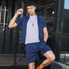 Summer Men Casual Sets Loose New Jogging Tracksuit 2021 Mens Sportswear Zipper Tshirts+Shorts 2PCS Sports Suit Printing Clothing Y0831