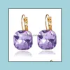 Jewelryfashion Or Couleur Carré Boucles D'oreilles Bleu Vert Violet Cristal Autrichien Strass Boucle D'oreille Pour Les Femmes De Mariage Bijoux Drop Delivery