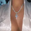 Hot Shining Cross Butterfly Wisiorki Rhinestone Kobiety Naszyjniki 2021 Kryształ tenis obojczyk Łańcuchy Choker Hiphop Gifts Jewelry