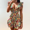 Kwiatowy Drukowana Lady Mini Sundress Dla Lato Głębokie Dekolt Vintage Kobiety Sukienka Seksowny Wieczór Party Club Flepe Rękawy Vestidos D30 x0705