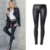 LOGAMI Faux Leather Pant Elastic Zipper Trousers Leren Broeken 220211