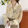 Yellow Office Lady Florals Chiffon Casual Streetwear Tops Loose All Match Gentle Chic Shirts Blouses 210421