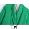 TRAF Femmes Mode Double Boutonnage Lâche Blazer Manteau Vintage Manches Longues Poches À Rabat Vêtements De Dessus Pour Femmes Chic Veste 211006