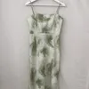 Koreaanse Retro Inkt Print Dieptedelen met Jarretel Jurk Womens Zomer Temperament Lange Jurk Damesmode A-Lijn Jurk Vestidos 210514