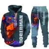 Herfst Winter 3D Doberman Gedrukt Hoodies Sweatpants Heren Hooded Sweatshirt Sets Heren Sportkleding Trainingspak Herenkleding Pak G1217