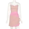 Sexy Ruched Sznurek Mini Dress Kobiety Bicolor Patchwork Paski Tank Sundress Summer Fairy Grunge Wakacje Y2K Odzież 210517