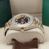 Top luxury gold diamond watch 43mm men's automatic mechanical watchs Roman numeral black dial double calendar automatics d266C