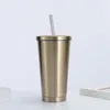 Mugs 500/750ml 304 Stainless Steel Water Cup With Metal Straw Double Layer Insulated Drinker Coffee Tea Milk Cup For School Office Inventory Wholesale