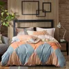 Ensembles de literie Orange Gris Plaids Brossé Ponçage Coton Ensemble Imprimé Linge Épais Drap Housse Taie D'oreiller Housse De Couette