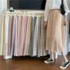 韓国インファッションヴィンテージエレガントな気質弾性ウエストプリーツフローラル女性スカート女性夏のスカートストリートウェア210619