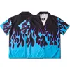Blå flamma tryckta hawaiiska tröjor män sommar kortärmad strand avslappnad semester par streetwear hip hop hajuku toppar 210721