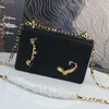 체인 Crossbody 가방 여성 핸드백 지갑 패션 편지 품질 정품 가죽 숄더 백 마그네틱 플랩 Hasp 골드 주름 엠블럼 클러치 지갑