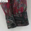 Zevity Mujeres Vintage Terciopelo Patchwork Impresión Translúcido Gasa Smock Blusa Office Lady Business Camisas Chic Blusas Tops LS7402 210603