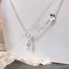 Hanger Kettingen Koreaanse Charm Vrouwen OL Stijl Verzilverd Blauw Kristal Vlinder Ketting Voor Eenvoudige Zirkoon Bruiloft Sieraden