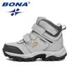 BONA Designers Plush Snow Boots Children Sport Sneakers Terkking Boots Kids Hiking Mountain Climbing Camping Footwear 211108