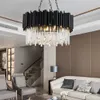 Moderne zwarte kroonluchterlamp woonkamer ronde kristallen slaapkamer keuken hanglamp woondecoratie binnenverlichting1856