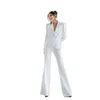 White Women Blazer Suits Long Sleeve Double Breasted Formal Outfits Evening Party Wedding Wide Leg Pants Suit 2 Pieces