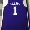 Nikivip Weber State Wildcats College Damian Lillard #1 White Black Purple Retro Basketball Jersey Men Stitched Custom Any Number Name Jerseys