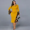 Plus Size Dresses Elegant Dress 2022 Vintage Leopard Print Evening Party For Year Autumn Flare Sleeve Midi Club Outfits