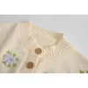 Höst Casual Chic Floral Broderi Stickade Cardigans Kvinnor Fall Fashion O-Neck Cardigan Sweater Kvinna Lösa Tröjor 210508