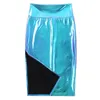 Röcke Sexy Frauen Shiny Metallic Holographic Hohe Taille Side Split Bodycon Midi Bleistiftrock Nachtclub Party Festival Rave Kostüm