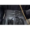 Plissada alta cintura de couro preto saia feminina outono / inverno versão coreana a-palavra grande balanço lavado pu mulheres 691G 210420
